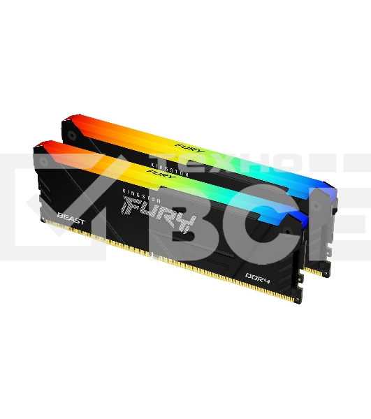 Оперативная память Kingston Fury Beast, DDR4, 32GB (2x16GB), 3600MHz, CL18, с радиатором, RGB, черный