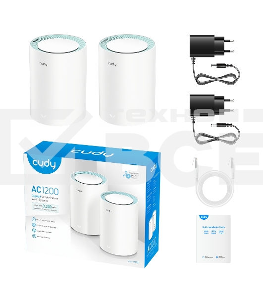Бесшовный Mesh роутер Cudy M1300 (M1300 2-PACK) AC1200 10/100/1000BASE-TX/Wi-Fi белый (упак.:2шт)