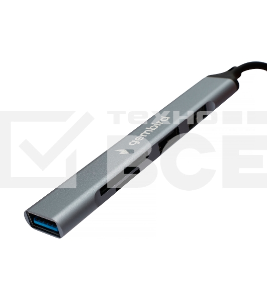 Картридер Type-C/USB-A (3.1) Gembird FD2-MSD-3, 5в1: 2xUSB2.0, USB3.1, SD/TF, кабель 10см, алюминий