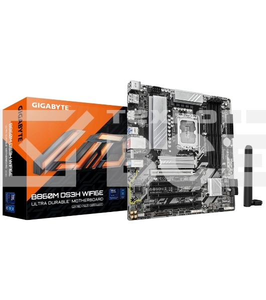 Материнская плата Gigabyte B860M DS3H WIFI6E, LGA1851, Intel B860, 4xDDR5, 4xSATA, 2xM.2, 1xPCIe 5.0 x16, 3xPCIe 4.0 x1, 2xDP, 1xHDMI, 1x2.5Gb LAN, Wi-Fi 6E, Bluetooth 5.3, 1xUSB-C 10Gbps, 2xUSB-A 10Gbps, 4xUSB-A 5Gbps, 7xUSB-A 2.0, 3x3.5 мм, 7.1, mATX