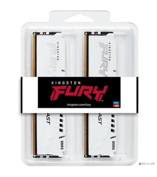 Оперативная память Kingston Fury Beast, DDR5, 32GB (2x16GB), 5200MHz, CL40, DIMM, с радиаторами, белый