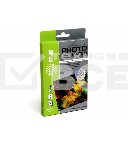 Фотобумага Cactus CS-MA619050 матовая A6 190 г/м2 50 листов