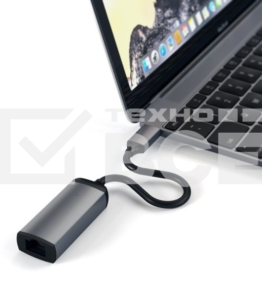 Адаптер Satechi Type-C to Gigabit Ethernet. Поддержка 10/100/1000Mbps Ethernet. Цвет серый космос.