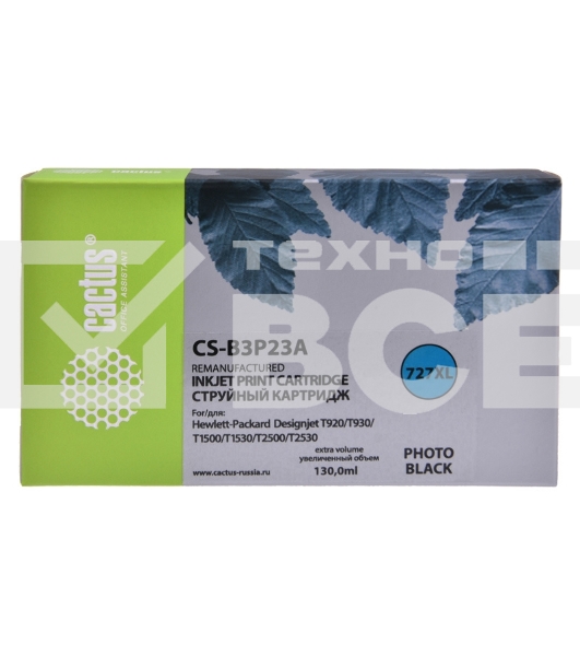 Картридж струйный Cactus CS-B3P23A №727 фото черный (130 мл) для HP DJ T920/T1500