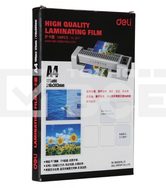 Пленка для ламинирования Deli 125мкм A4 (100шт) глянцевая 216x303мм с клеящим слоем E3817