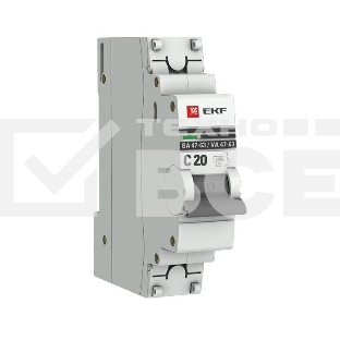 Автоматический выключатель EKF mcb4763-1-20C-pro 1P 20А (C) 4,5kA ВА 47-63 EKF PROxima