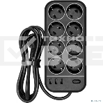Сетевой фильтр Powercom SP-08 USB03AB 3,0 m 3.0м (8 розеток) черный (коробка), фото4
