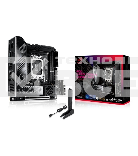 Материнская плата ASUS ROG STRIX Z890-I GAMING WIFI, LGA 1851, Intel Z890, 2xDDR5, 2xSATA, 2xM.2, 1xPCIe 5.0 x16, 1xHDMI, 2xUSB-C Thunderbolt 4, 1xUSB-C 20Gbps, 3xUSB-A 10Gbps, 1xUSB-A 5Gbps, 2xUSB-A 2.0, 1x 2.5Gb LAN, Mini-ITX