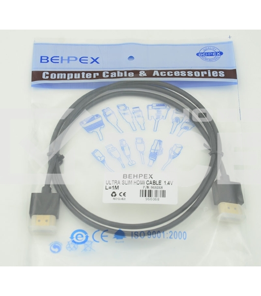 Кабель HDMI Gold Plated Connector, Ver1.4, Ultra Slim HDMI19 (m)/HDMI19 (m) 1м позолоченные контакты