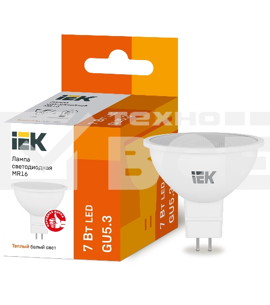 Лампа Iek LLE-MR16-7-230-30-GU5 светодиодная ECO MR16 софит 7Вт 230В 3000К GU5.3 IEK