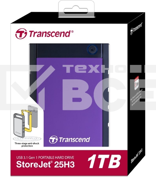Внешний жесткий диск Transcend USB 3.0 1Tb TS1TSJ25H3P StoreJet 25H3P (5400 об/мин) 2.5