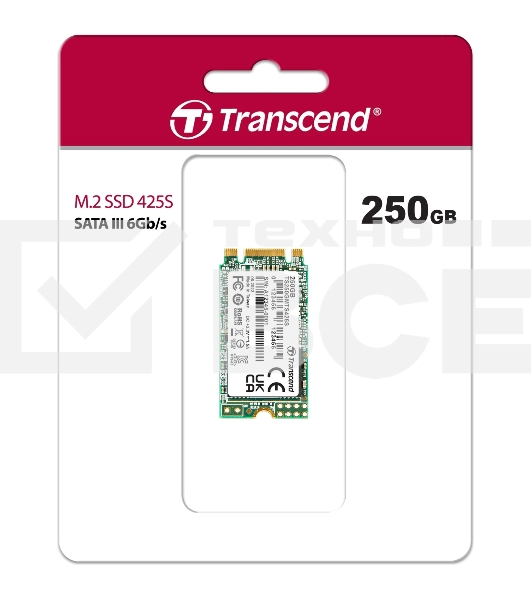 Накопитель SSD M.2 Transcend 250Gb MTS425 TS250GMTS425S (SATA3, up to 500/330MBs, 3D NAND, 90TBW, 22x42мм)