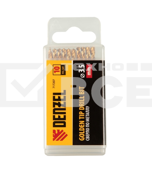 Сверло по металлу, 3,5 мм, HSS-Tin, Golden Tip, 10 шт. Denzel