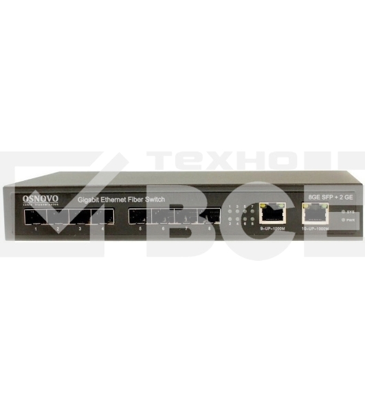 Гигабитный коммутатор OSNOVO SW-7028, 8 *SFP 1000Base-FX, 2 x10/100/1000Base-T