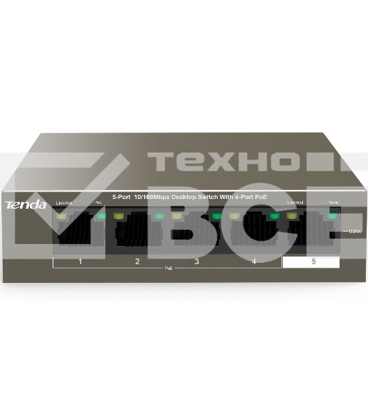 Коммутатор Tenda TEF1105P-4-63W 5PORT 10/100M