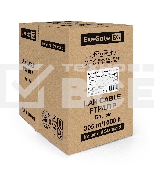 Кабель Exegate FTP 4 пары кат.5e, медь, экран, внешн. прокладка, без троса, бухта 305м, черн., PE