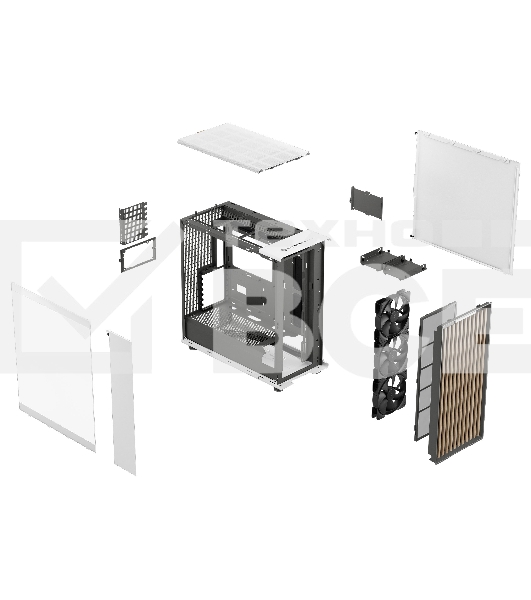 Компьютерный корпус без блока питания Fractal Design North XL TG Dark Tint, Full-Tower, 3x140мм, 2xUSB-A 3.2 + 1xUSB 3.2 Type-C E-ATX, ATX, mATX, mITX Wood panel, Chalk белый