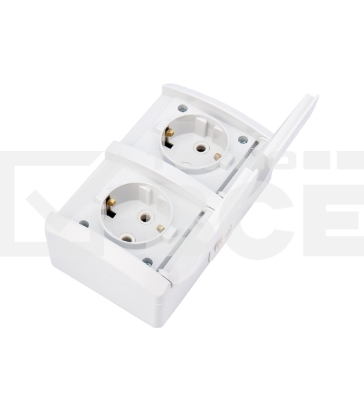 Блок горизонтальный 2 розетки Kranz INDUSTRIAL IP54 с заземлением, о/у, белый