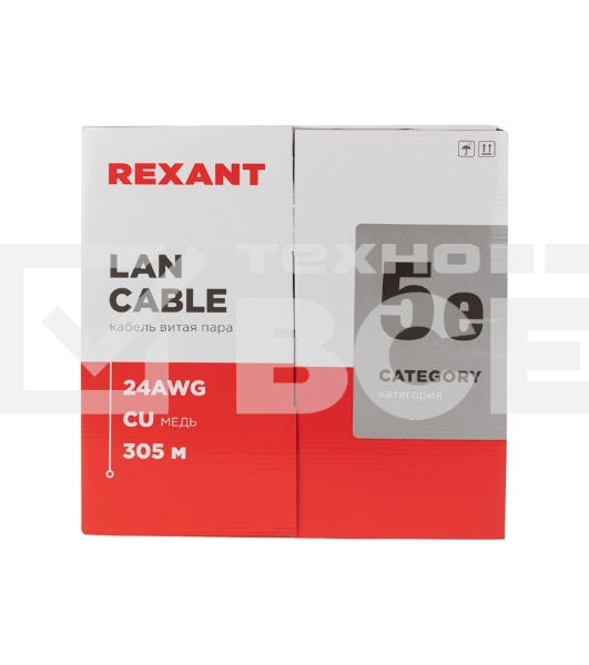 Кабель витая пара Rexant U/UTP, категория 5e, ZH нг(А)-HF, 4PR, 24AWG, внутренний, серый, 305 м