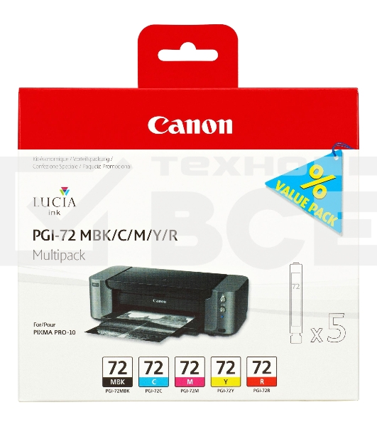 Картридж струйный CANON PGI-72 MBK/C/M/Y/R MULTIPACK (1640 стр. 13 мл) для CANON PRO-10