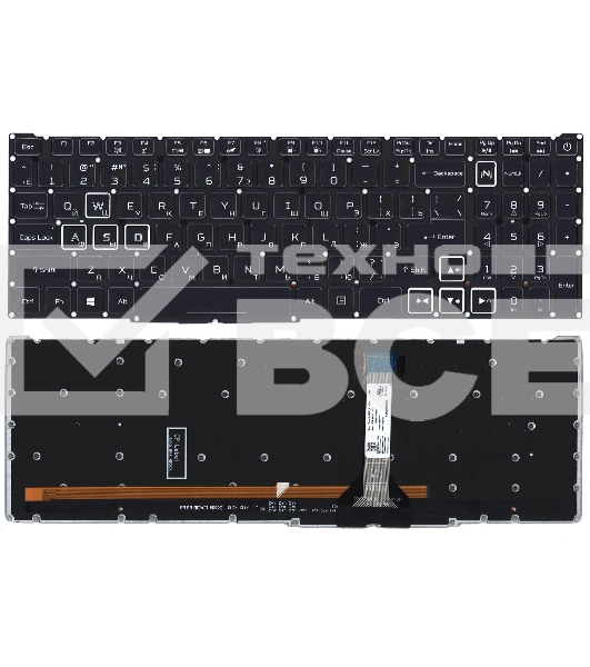 Клавиатура для ноутбука Acer Predator Helios 300 PH315-52 черная с белой подсветкой