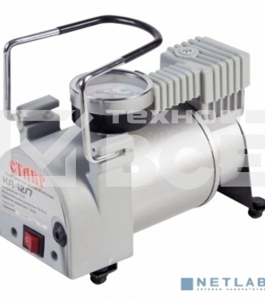 Компрессор автомобильный СТАВР КА-12/7(12В, рабочее давление 7Атм, максимальное давление 10Атм, максимальный ток потребления 14А, производительность 35 л/мин, диаметр цилиндра 30мм, длина шланга компрессора 1м, длина шнура питания 2м, вес 1,85кг.)