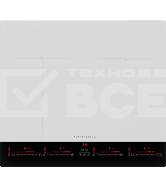 Варочная поверхность Kuppersberg ICI 622 W, индукция, High-Tech, прямой край, 9 уровней мощности, бустер, Stop and Go, Flexi-zone, автоматическое отключение, таймер, авто программы, индикатор остаточного тепла, сенсорное управление, цвет белый