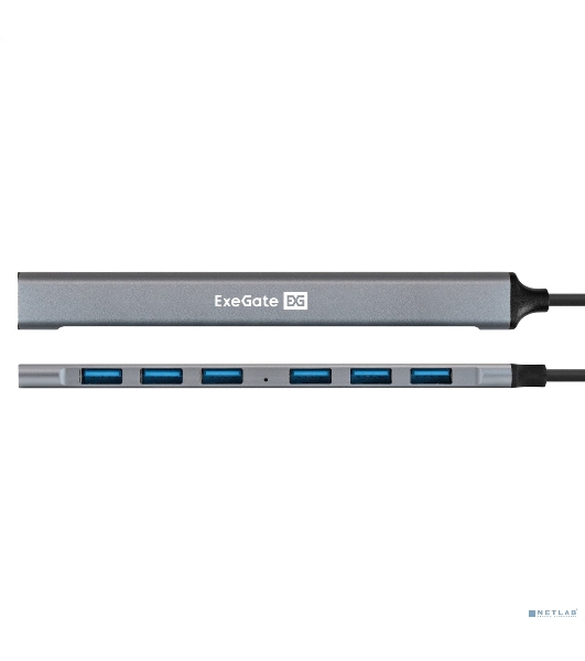 USB-концентратор 7-в-1 ExeGate DUB-761C3 (кабель-адаптер USB Type-A + Type-C --> 6xUSB2.0, 1xUSB3.0, Plug&Play, серебристый)