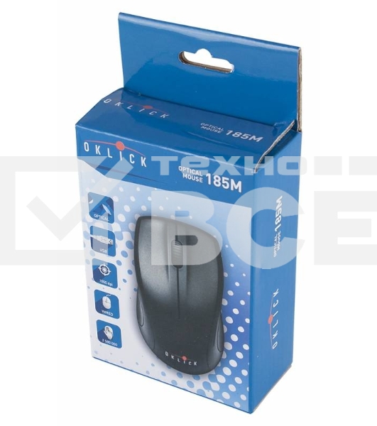Мышь проводная Oklick 185M черный, 1200 dpi, USB, кнопки - 3