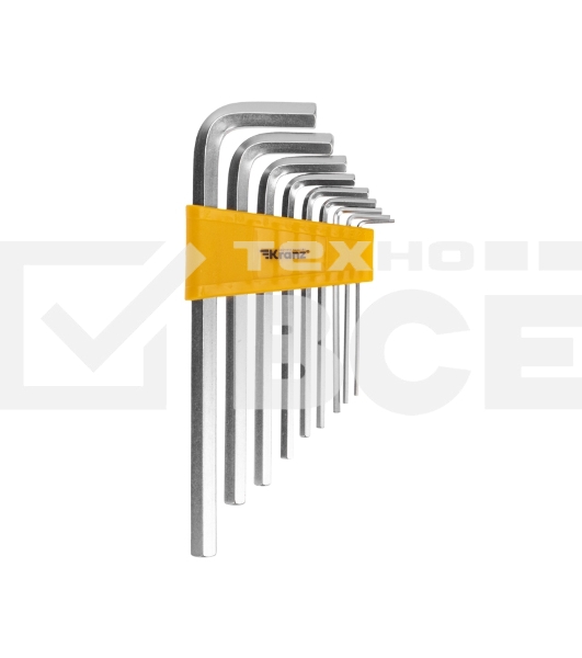 Набор ключей имбусовых HEX Kranz 2,0-12 мм, CrV, 9 шт., удлиненные