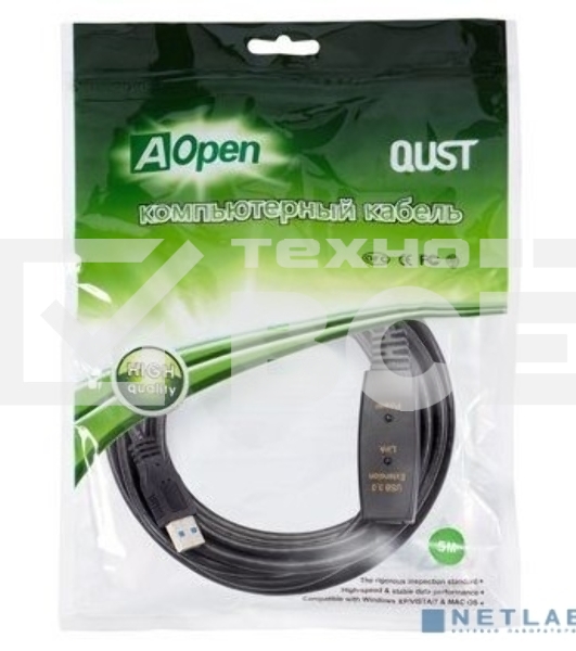 Кабель-адаптер USB3.0-repeater Aopen, удлинительный активный <Am-->Af> 5м QUST/qust<ACU827A-5M>