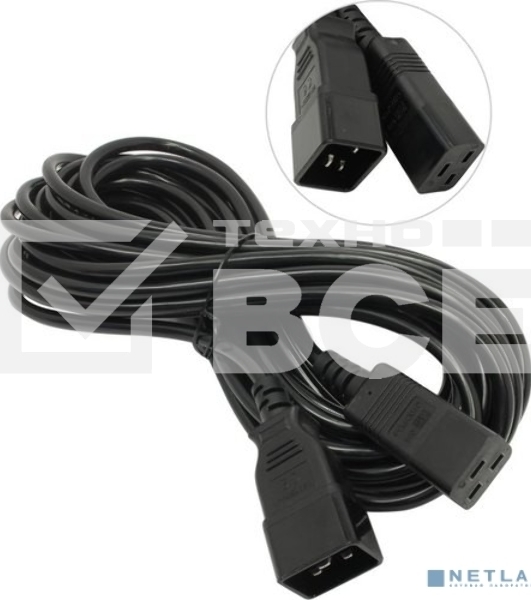 Кабель питания (UPS) ExeGate Power EC20-10P (С19->С20) VDE-250V-3*1.5-СU, 16А, черный, 10м