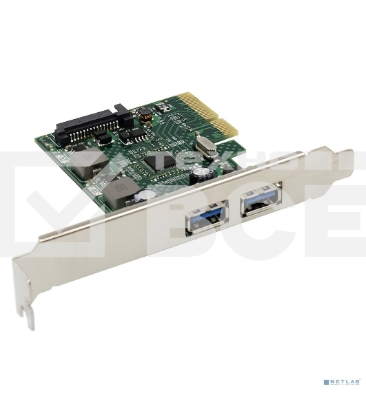 Контроллер ORIENT AM-U3142PE-2A, PCI-Ex4 v3.0, USB 3.2 Gen2, 2-port ext Type-A, ASM3142 chipset, разъем доп.питания, в комплекте LP планка крепления (31273)