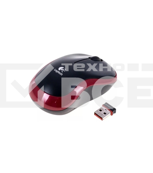 Мышь беспроводная Logitech M185, красный, 1000 dpi, радиоканал, USB, кнопки - 3