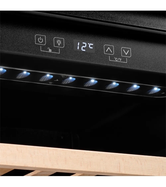 Винный шкаф Kuppersberg RBW 45, встраиваемый, High-Tech, объем 62 л, вместимость 28 бутылок, диапазон температуры 5-20 градусов, 2 полки из бука, LCD дисплей, уровень шума 40 дБ, черный