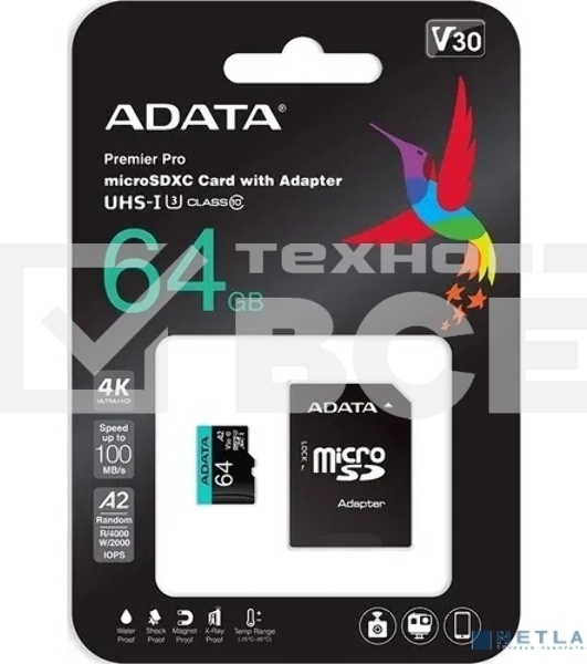 Флеш карта MICROSDXC UHS-I U3 V30S A2 100/75 MB/s 64Gb RETAIL W/1 ADAPTER