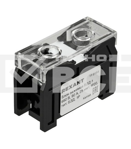 Блок зажимов клеммный Rexant БЗД 1-полюсный 25 мм2 90A на DIN-рейку