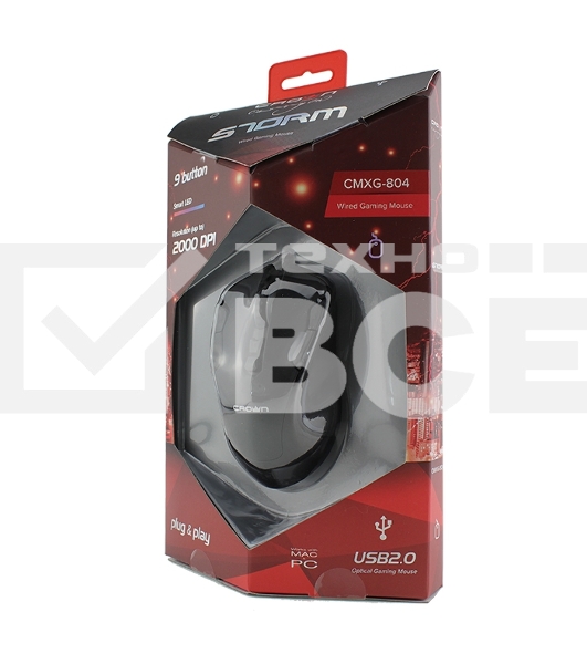 Мышь проводная Crown Gaming CMXG-804 черный, 2000 dpi, USB, кнопки - 9