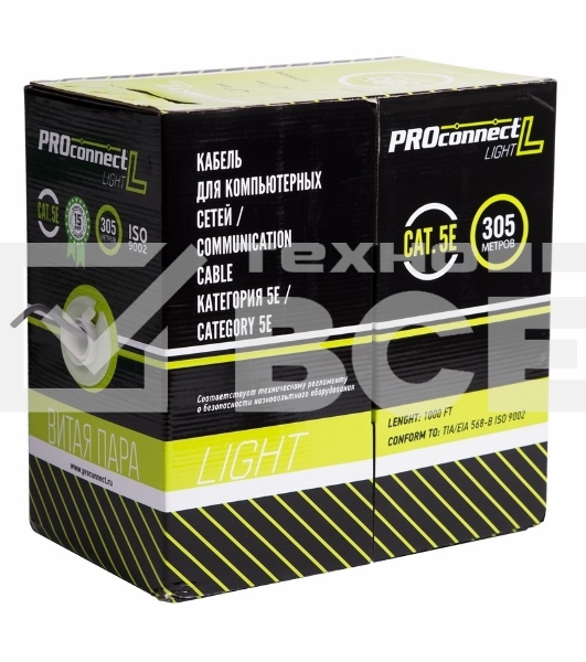 Кабель витая пара PROconnect LIGHT FTP 4PR 26AWG, CCA, CAT5, бухта 305 м