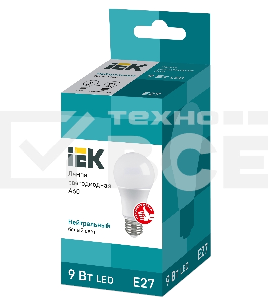 Лампа Iek LLE-A60-9-230-40-E27 светодиодная ECO A60 шар 9Вт 230В 4000К E27 IEK
