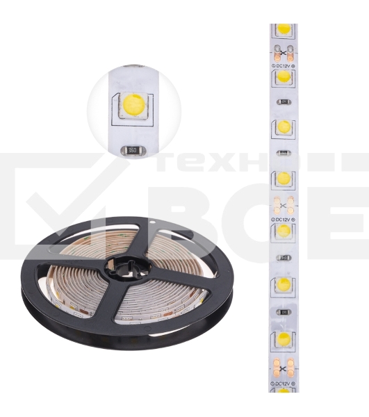 Лента LED 3 м 12 В 5050 4000 К IP65 60 LED/м для БП с клеммами LAMPER