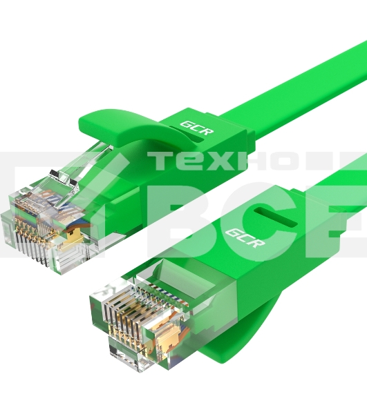 Патч-корд GCR PROF плоский прямой 7.5m, UTP медь кат.6, зеленый, 30 AWG, GCR-LNC625-7.5m, ethernet high speed 10 Гбит/с, RJ45, T568B