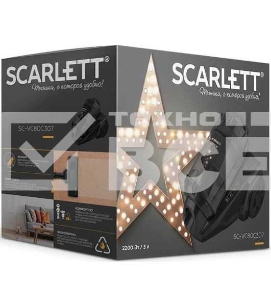 Пылесос Scarlett SC-VC80C307 черный, 450/2200 Вт, уборка сухая, пылесборник контейнер 3 л