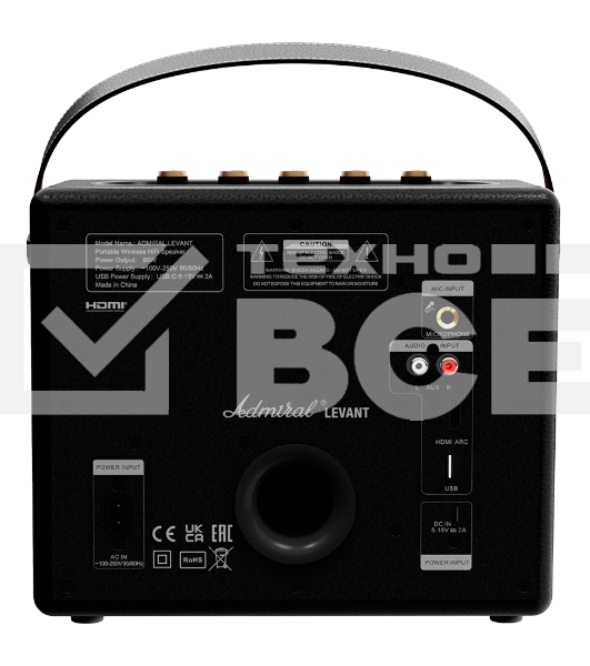Портативная акустика Admiral LEVANT 60W/BT 5.0/AUX/USB/Microphone/6600Ma/Black