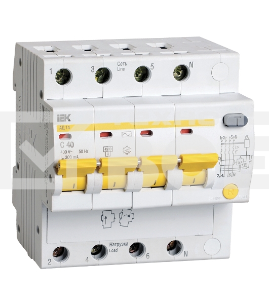 Дифференциальный автоматический выключатель Iek MAD10-4-040-C-300 АД14 4Р 40А 300мА ИЭК