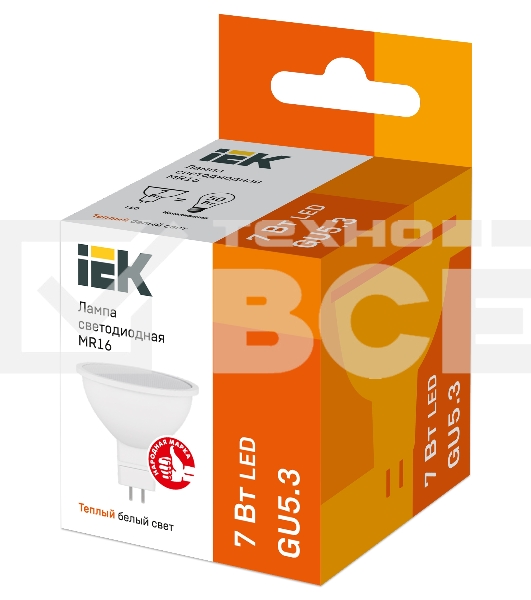 Лампа Iek LLE-MR16-7-230-30-GU5 светодиодная ECO MR16 софит 7Вт 230В 3000К GU5.3 IEK