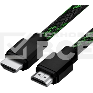Кабель 1.0m HDMI 2.0, BICOLOR черно-зеленый нейлон, Ultra HD, 4K 60 fps 60Hz/5K*30Hz, 3D, AUDIO, 18.0 Гбит/с, 28AWG