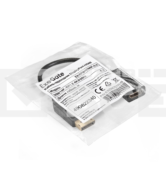 Кабель-переходник DisplayPort-HDMI ExeGate EX-DPM-HDMIF-0.2 (20M/19F, DP1.2 4K@60Hz, 0,2м)