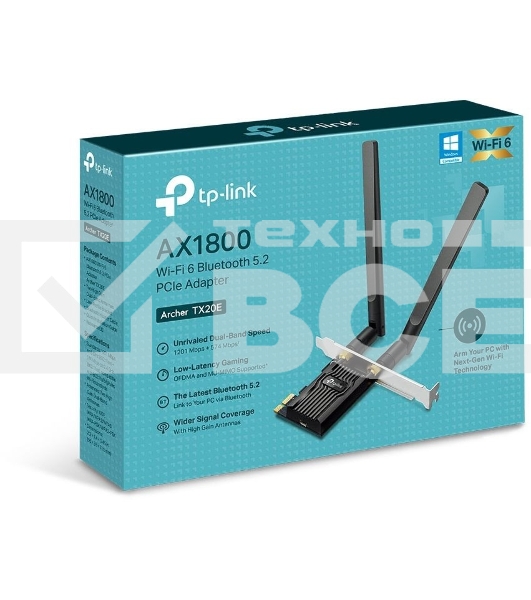 Двухдиапазонный адаптер PCI Express TP-Link Archer TX20E с поддержкой Wi-Fi AX1800 и Bluetooth 5.2