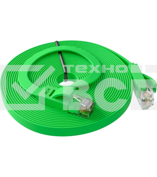 Патч-корд GCR PROF плоский прямой 7.5m, UTP медь кат.6, зеленый, 30 AWG, GCR-LNC625-7.5m, ethernet high speed 10 Гбит/с, RJ45, T568B